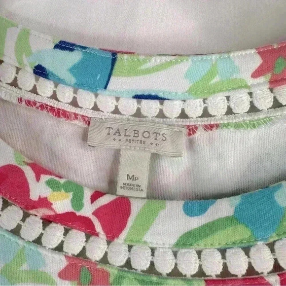 Talbots Petites Cotton Bright Floral Multicolor Knee Length Dress Size MP - Picture 5 of 10